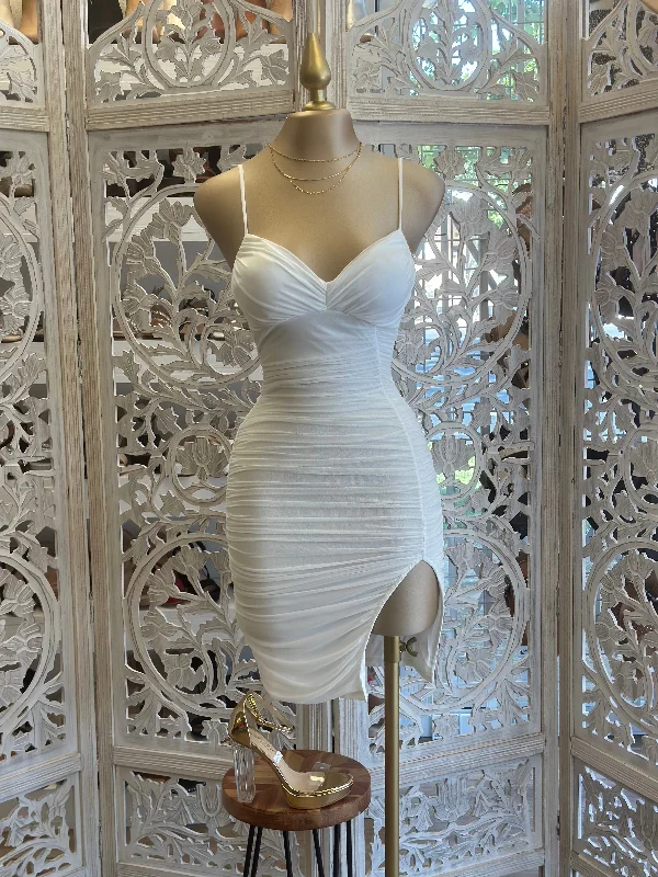 women's vacation dressesWhite Slit Mini Dress