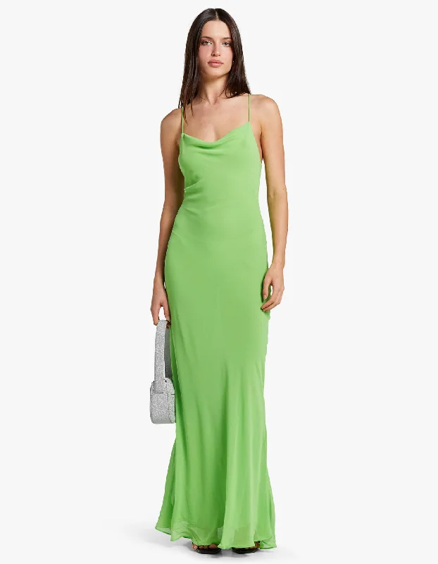 women's high-end dressesElowen Printed Georgette Maxi Dress - Neon Green