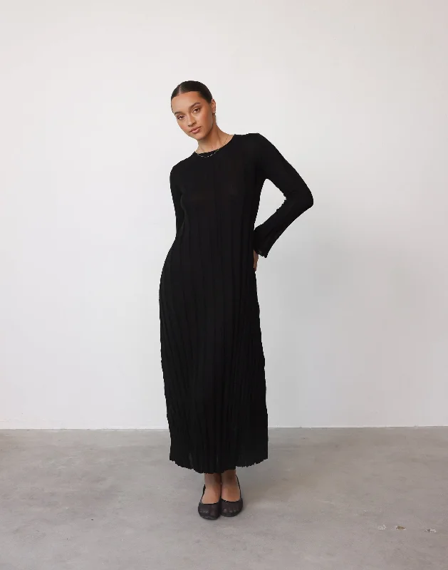 women's pear-shaped body dressesJemima Long Sleeve Maxi Dress (Black)