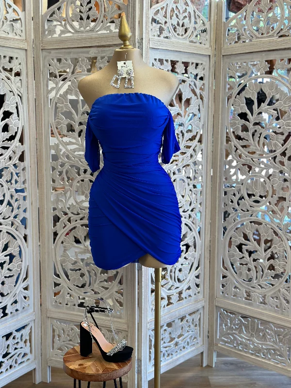 women's spaghetti strap dressesRoyal Blue Draped Mini Dress