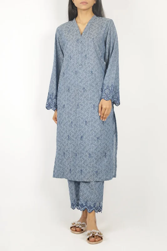 Embroidered Cotton Jacquard Stitched 2 Piece (Shirt/Trouser)