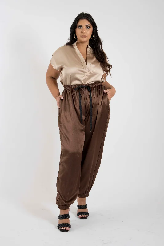 women's timeless pantsThe Wardrobe Hero - Italian Silk Jogger Pant in Espresso