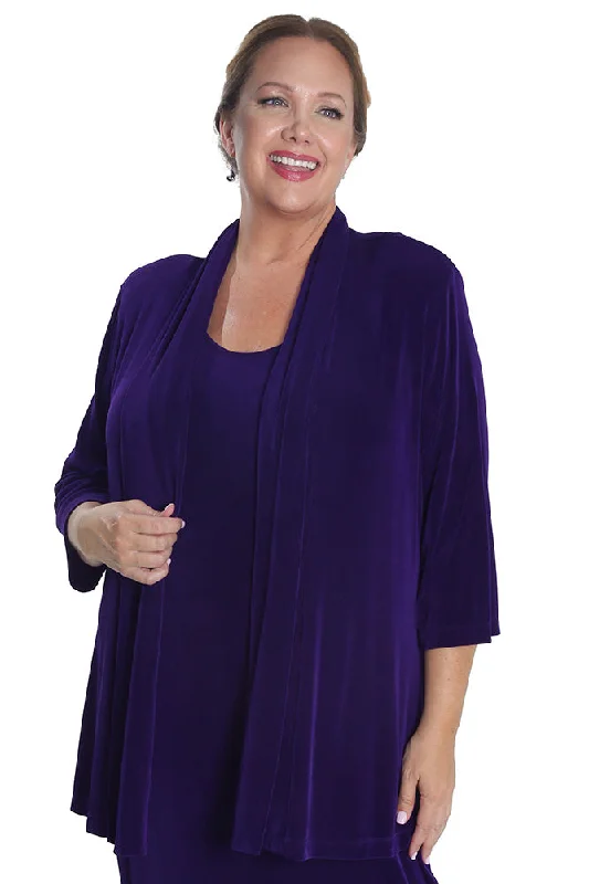 women's trendy pantsVikki Vi Classic Royal Purple 3/4 Sleeve Kimono Jacket