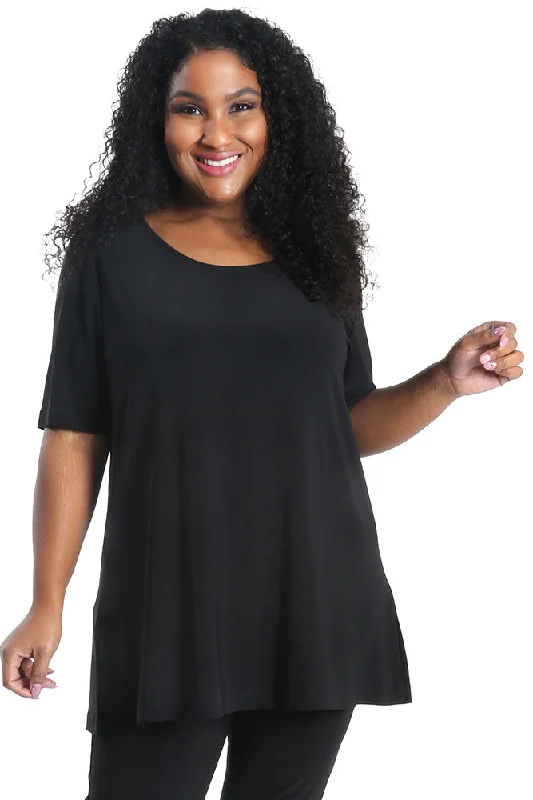 women's patched pantsVikki Vi Jersey Black Short Sleeve Swing Tunic