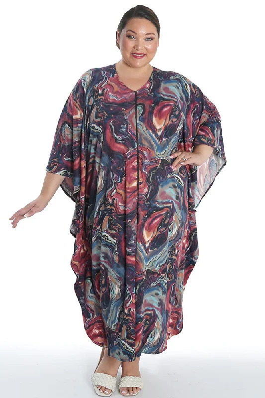 women's straight-leg pantsVikki Vi Ribbed Marble Zip Front Caftan