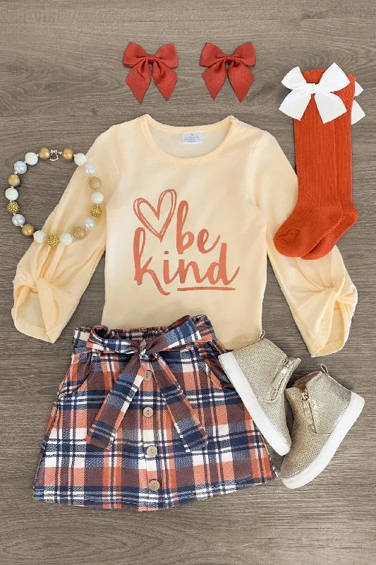 Striped Dress"Be Kind" Orange Plaid Skirt Set