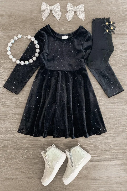 Satin DressBlack Velvet Glitter Dress