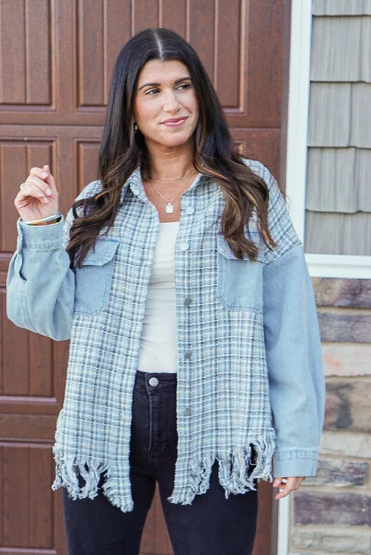 Spaghetti Strap DressDenim Grey Plaid Mix Shacket