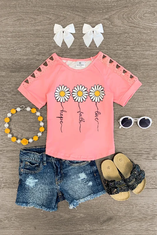 women's high-low dresses"Faith Hope Love" Pink Daisy Top