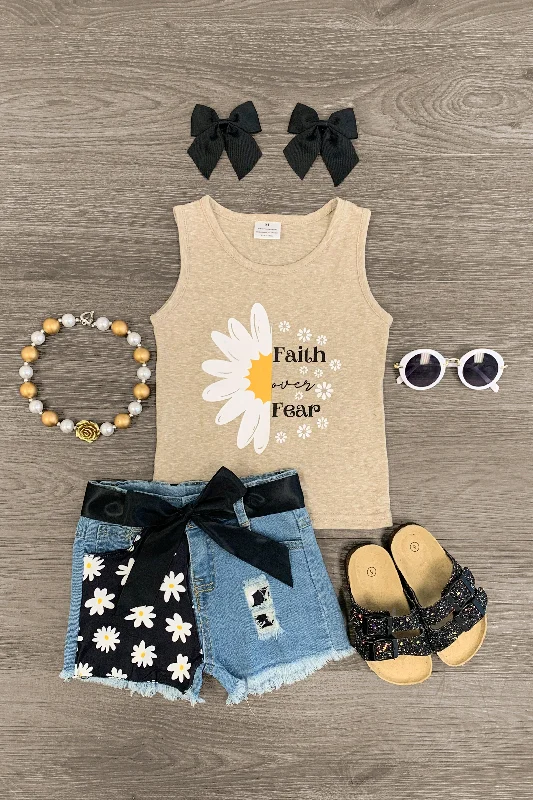 Embellished Dress"Faith Over Fear" Daisy Denim Short Set