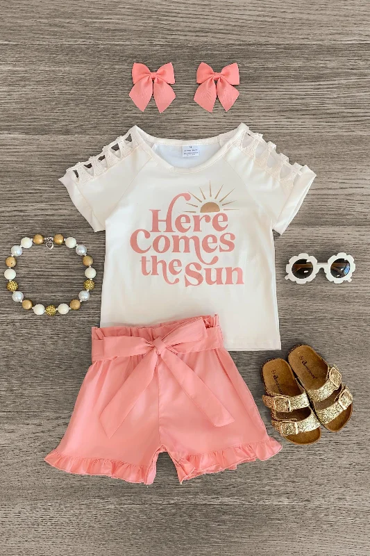 Bohemian Dress"Here Comes The Sun" Cream & Coral Short Set