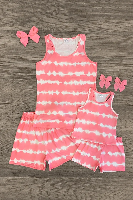 women's tall dressesMom & Me - Pink & White Stripe Tank Lounge Short Set