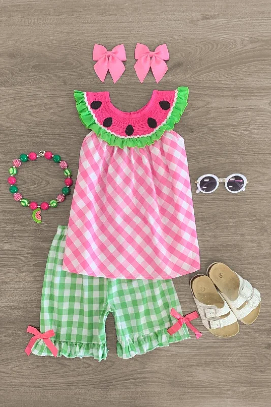 Peplum DressGreen & Pink Gingham Watermelon Short Set