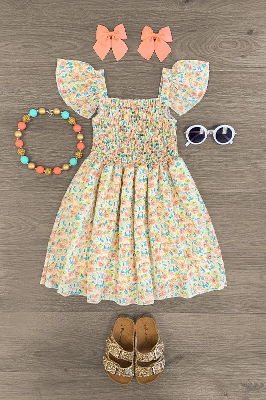 Wrap DressFloral Chiffon Smocked Dress