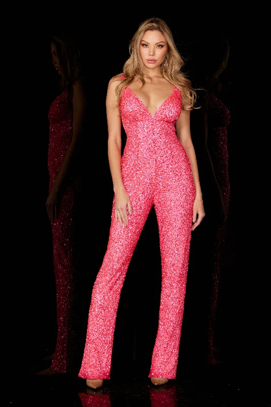 women's jumpsuits for date nightsAleta 1034 Fitted Long Formal Prom Sequin Jumpsuit