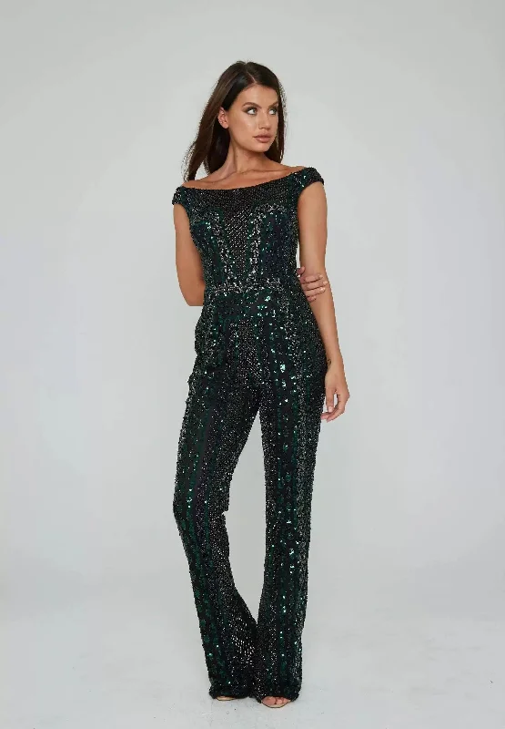 women's casual jumpsuitsAleta 951 Long Beaded Formal Jumpsuit