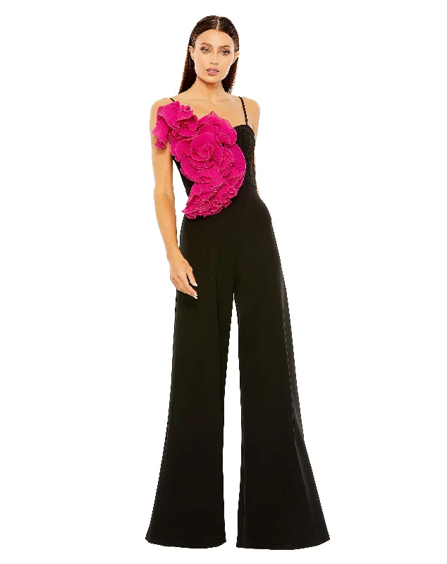 women's jumpsuits with high necksMac Duggal 11767 Long Formal Ruffle Wide Leg Jumpsuit