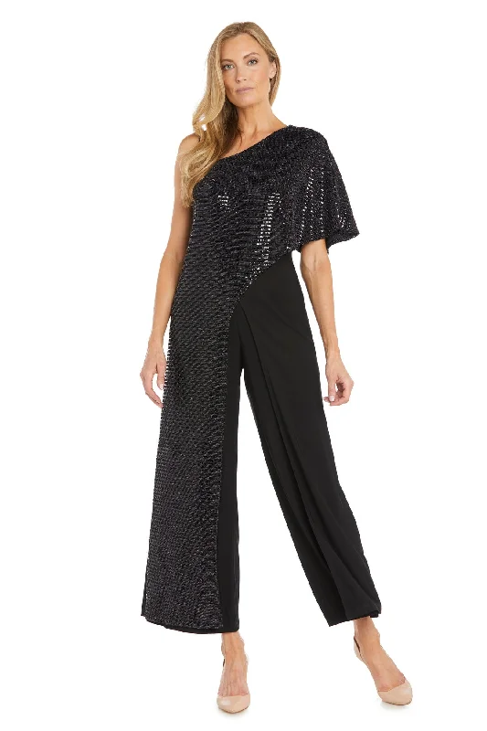 women's jumpsuits with V-necksR&M Richards 5871 Long Formal Metallic Jumpsuit