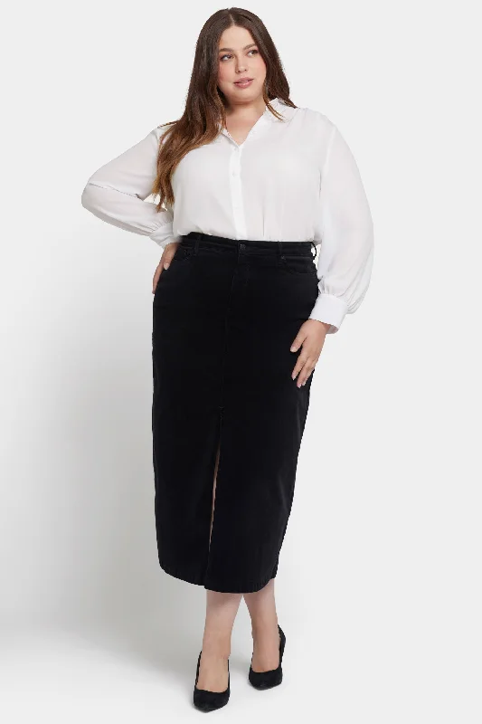 women's pencil pleat skirtsHigh Rise Long Skirt In Plus Size - Black