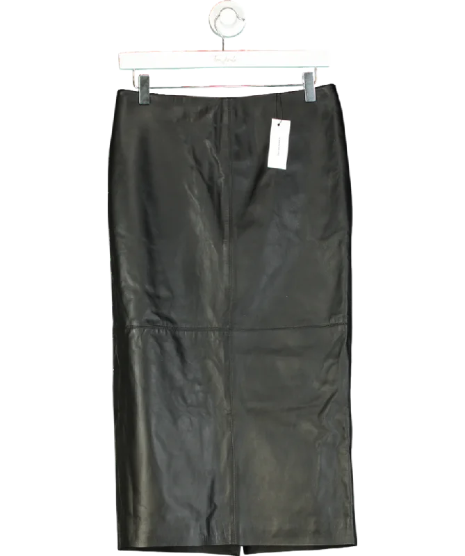 women's satin skirtsKaren Millen Black Leather Panel Pencil Midi Skirt UK 8