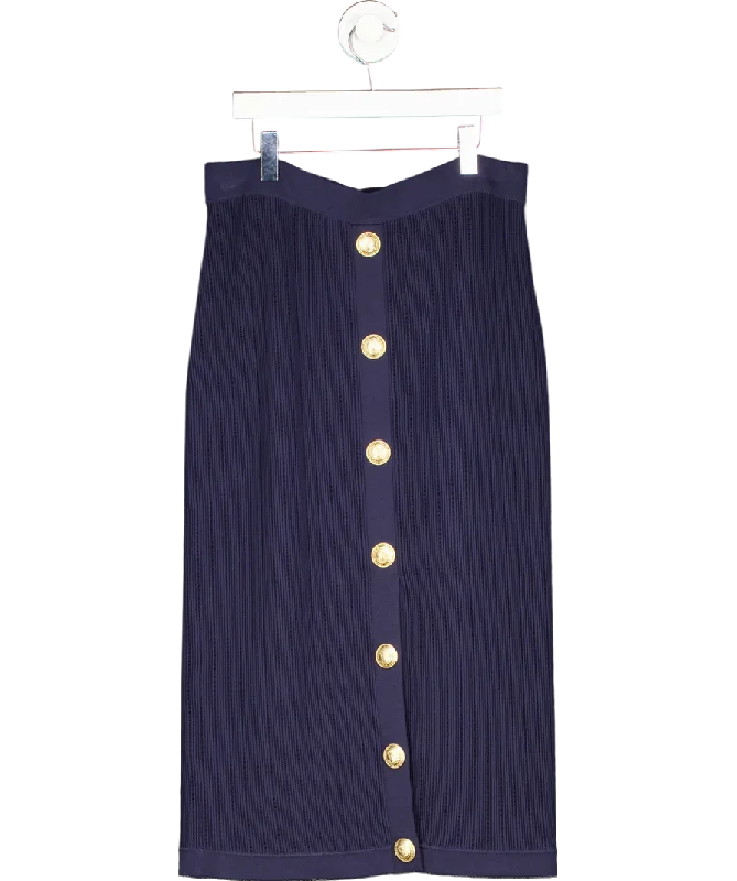 women's chic wrap skirtslagence Blue Melania Pointelle Knit Midi Skirt In Midnight/gold UK S